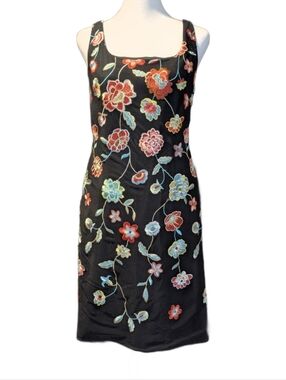 Catherine Malandrino Black Floral Embroidered Cocktail Shift Dress Size S/XS